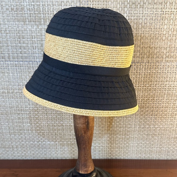 🌟HP🌟NWOT Black & Tan Straw & Ribbon Summer Bucket Hat by Sun n Sand OSFM - Picture 5 of 10